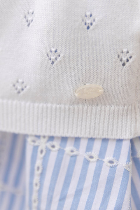 Strickjacke - Weiss durchbrochene Baumwolle - Image principale