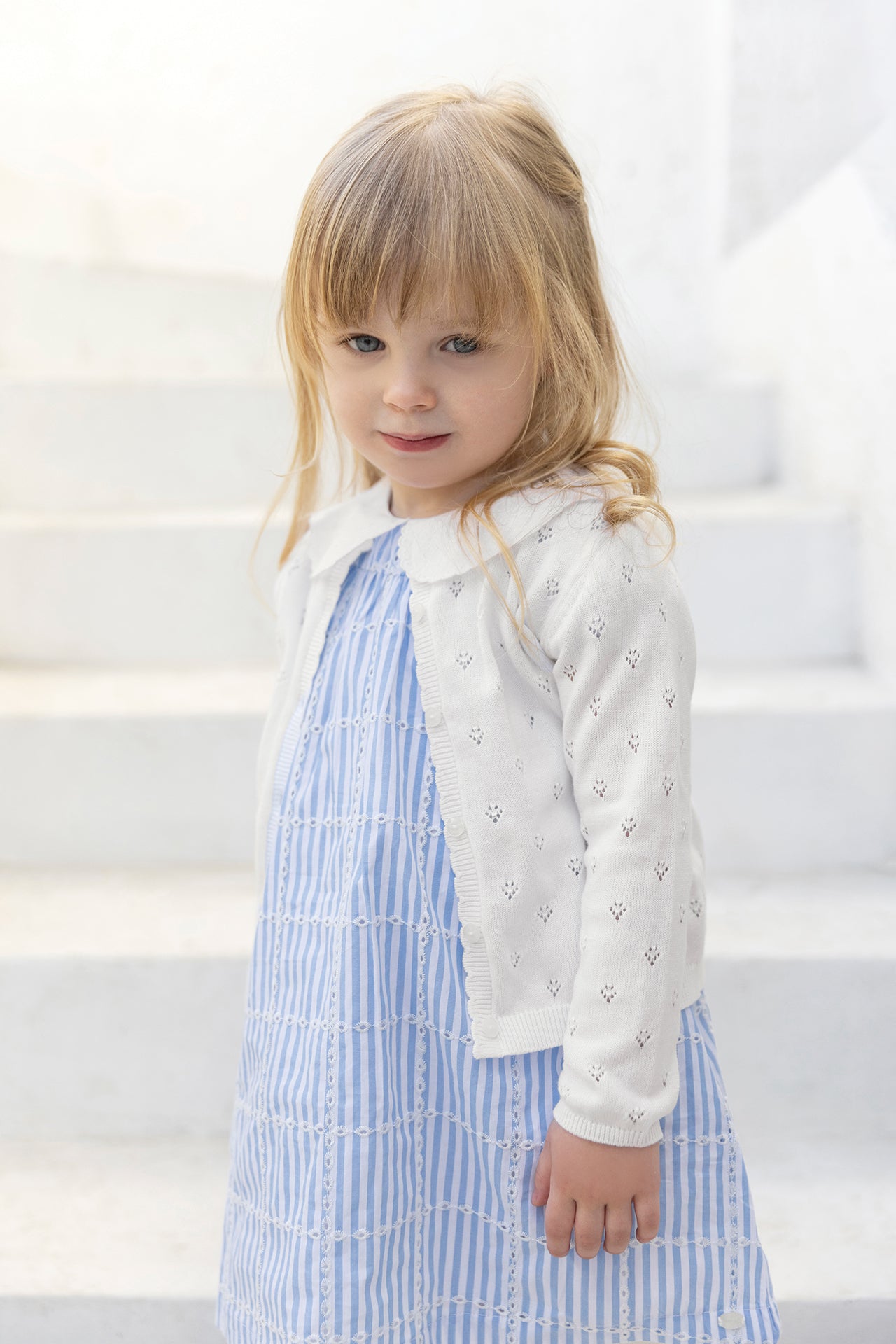 Vestido - Algodón azul Cuello Peter Pan