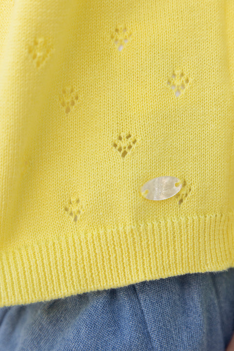 Strickjacke – durchbrochene Baumwolle in Zitronenfarbe - Image principale
