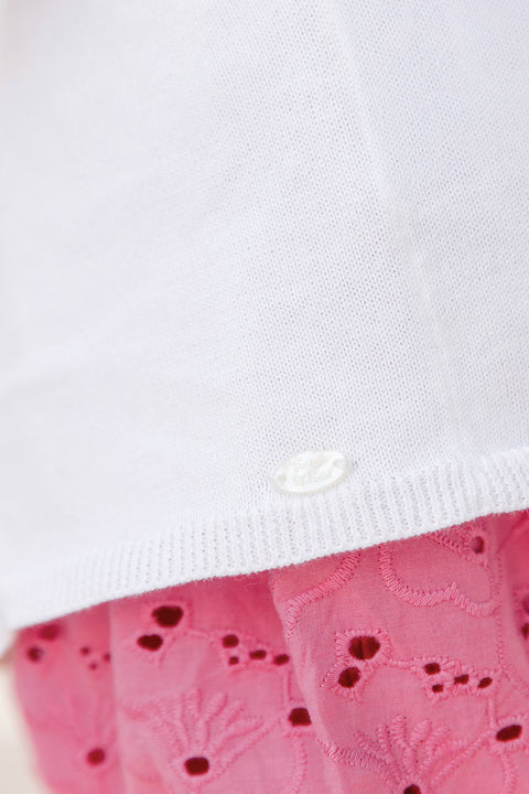 Strickjacke - Rosa Baumwolle Stickerei Schleifenband - Image principale