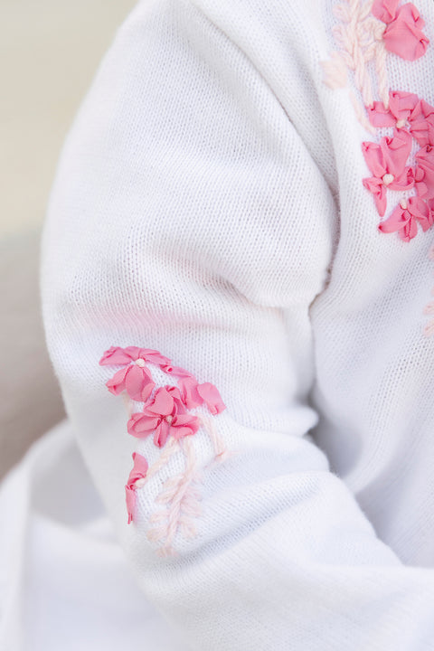 Strickjacke - Rosa Baumwolle Stickerei Schleifenband - Image principale