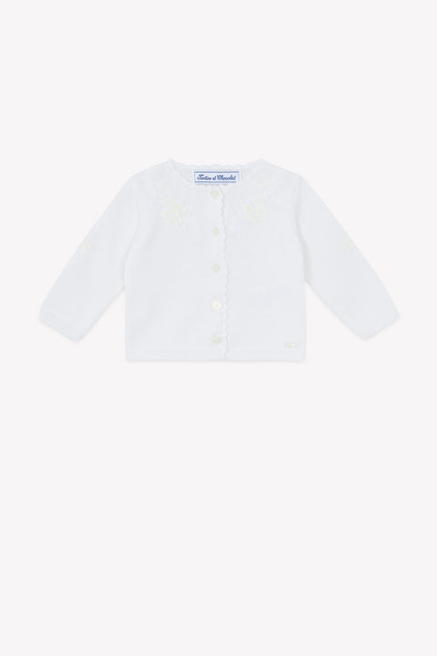 Cárdigan - Blanco algodón Bordado - Image principale