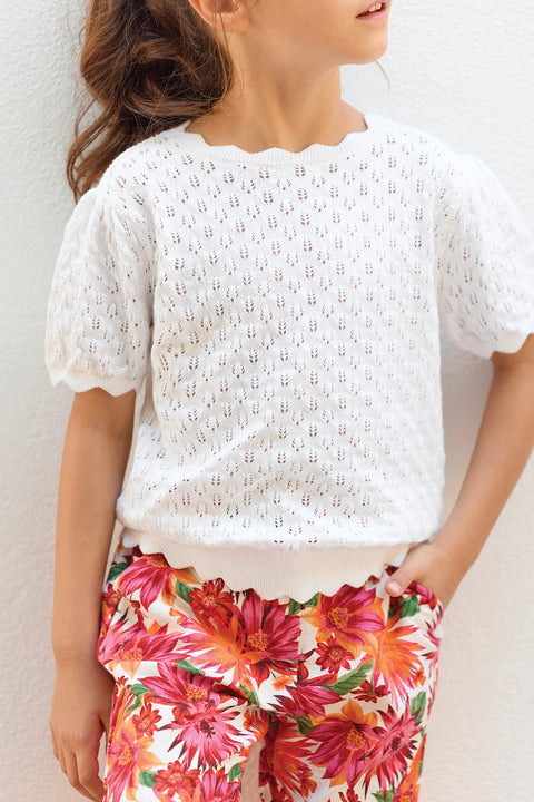 Trui - Wit katoen Geschulpt - Image principale