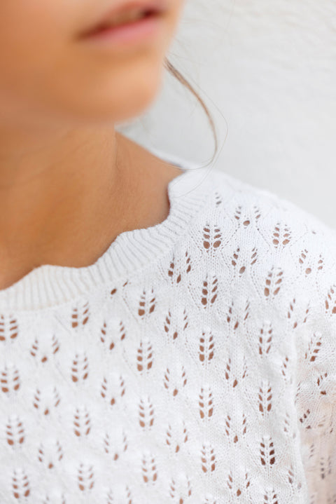 Trui - Wit katoen Geschulpt - Image principale
