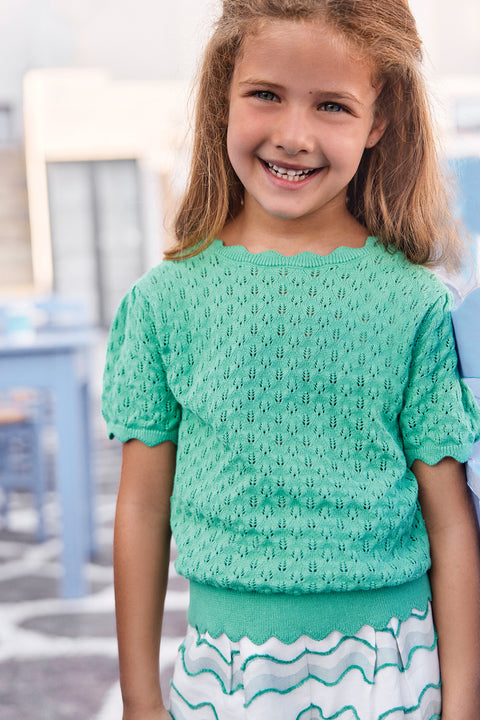 Maglia - Verde cotone traforato - Image principale