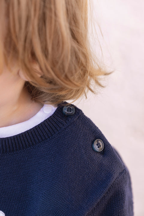 Pull - Marine coton illustration badminton - Image principale