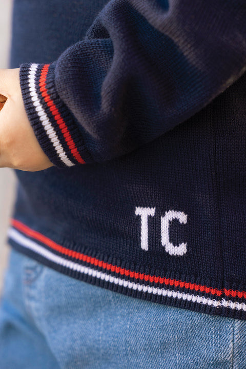 Pull - Marine coton illustration badminton - Image principale