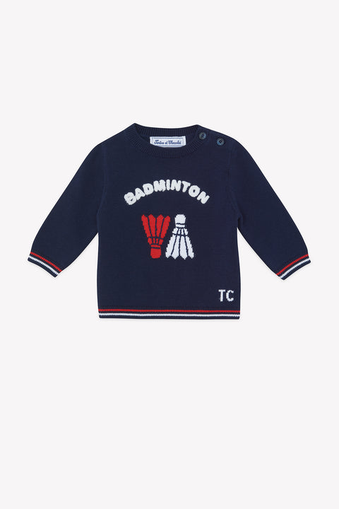 Maglia - Blu navy cotone Illustrazione badminton - Image principale