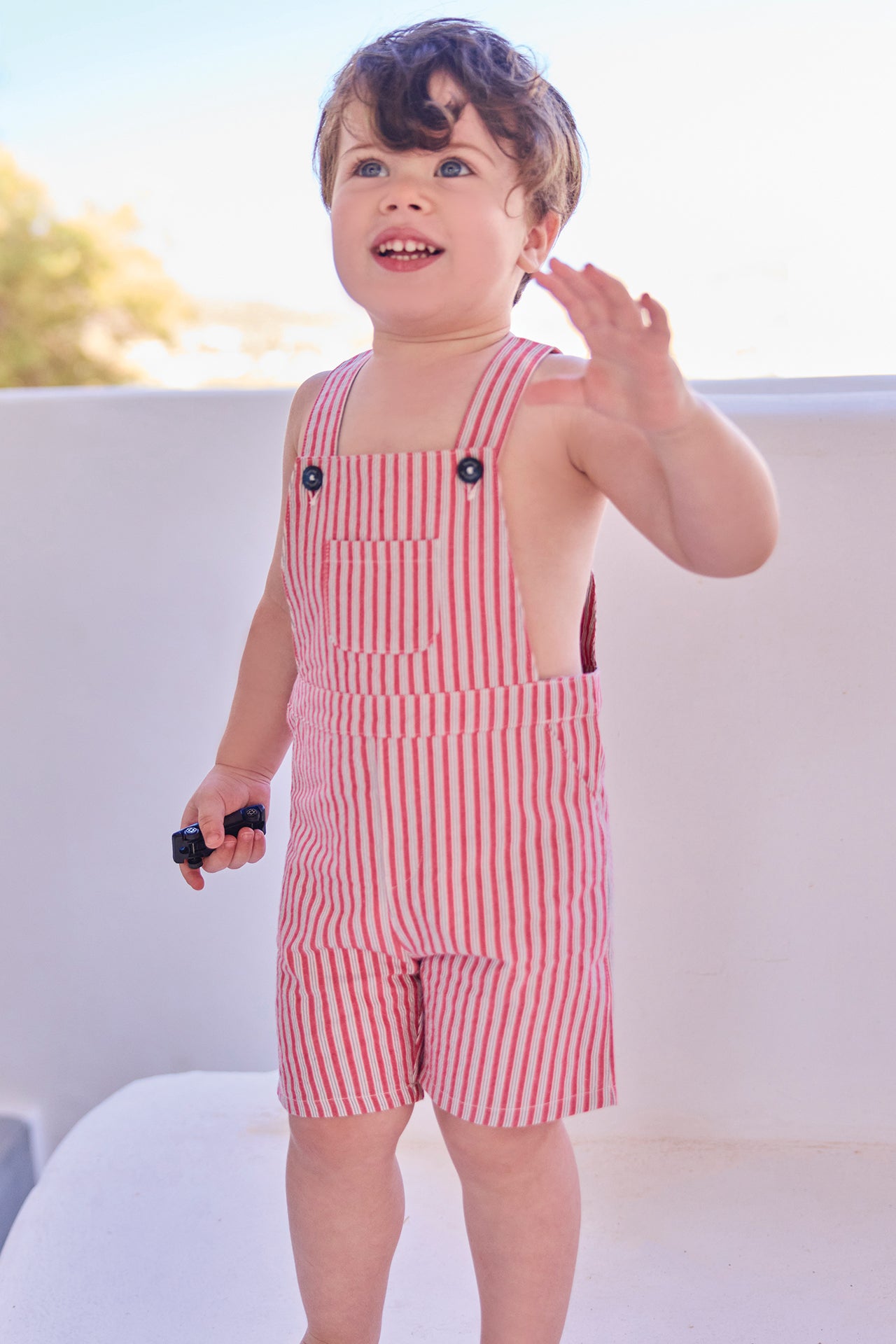 Kurze Overalls - Rot Baumwolle Streifens