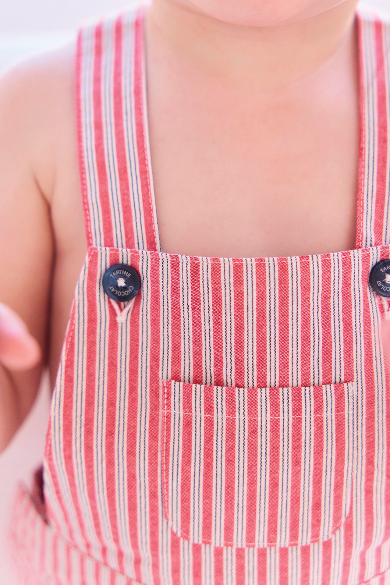 Kurze Overalls - Rot Baumwolle Streifens