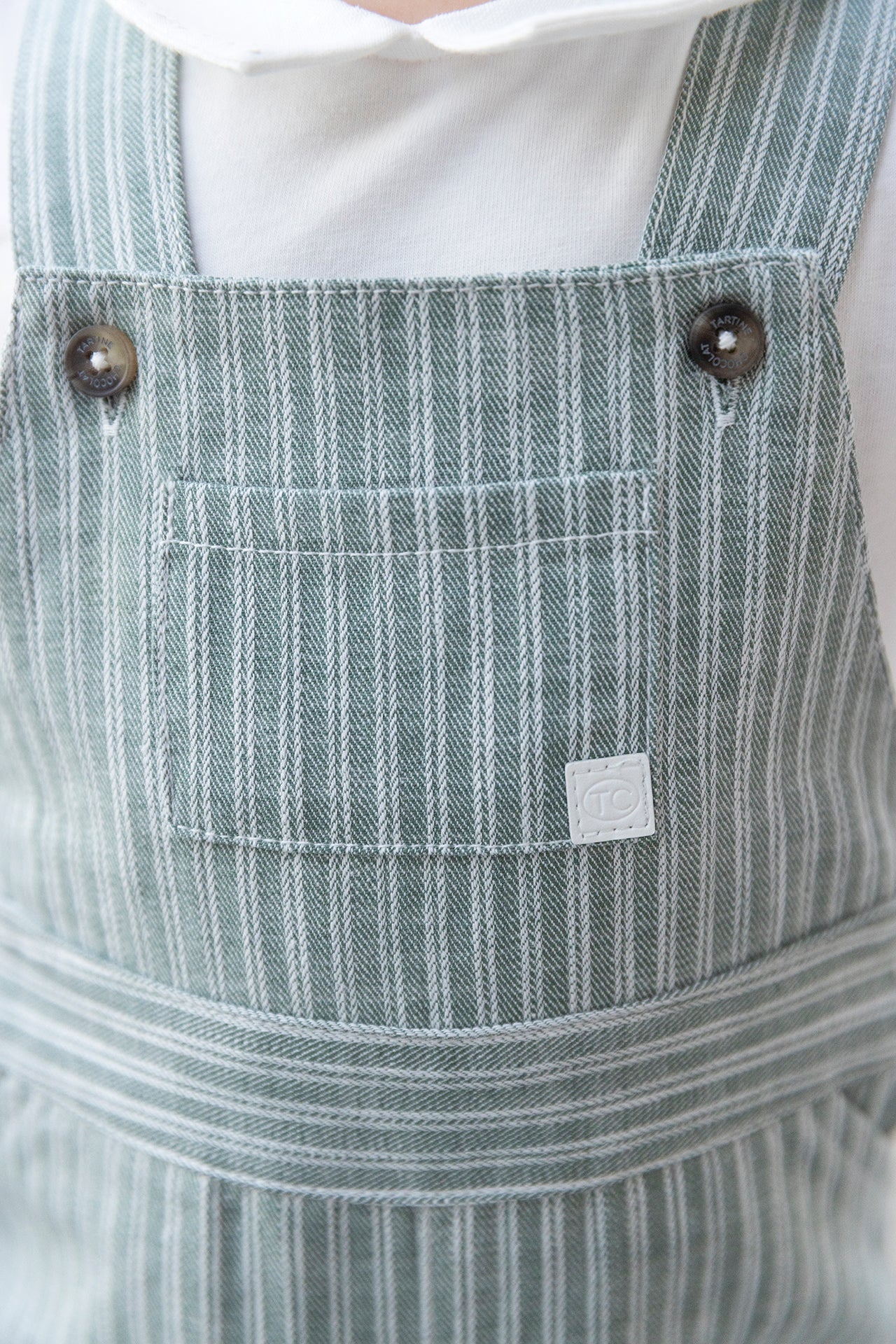 Salopette courte - Kaki coton rayures