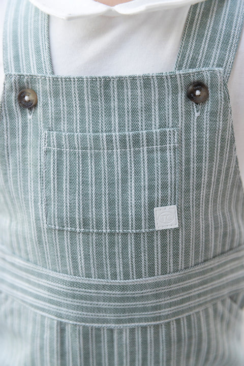 Dungaree short - Khaki cotton Stripes - Image principale