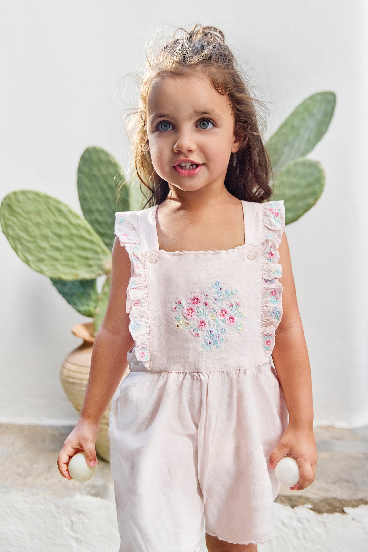 Overalls - Lichtroze Linnen Borduurwerk