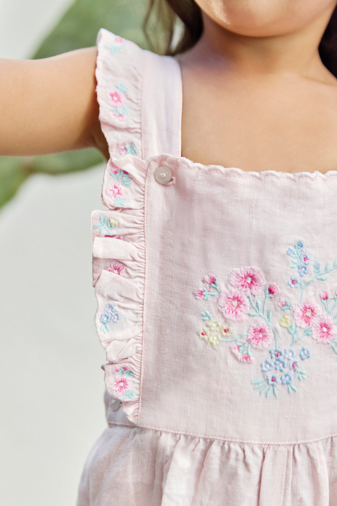 Overalls - Lichtroze Linnen Borduurwerk