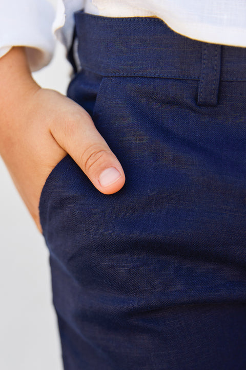 Hosen - Marineblau Leinen Zeremonie - Image principale