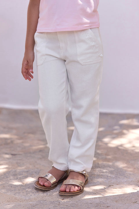 Pantaloni - Bianco cotone Ricamo - Image principale