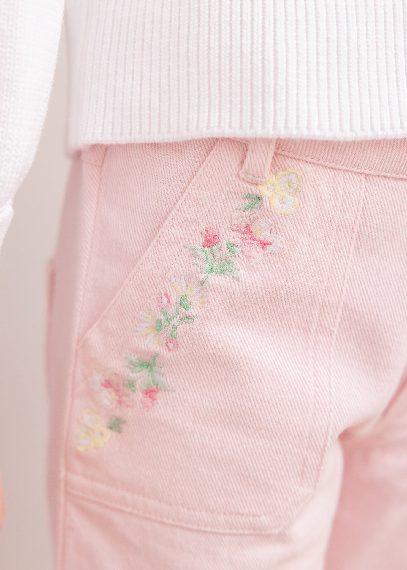 Pantalon - Rose coton broderie