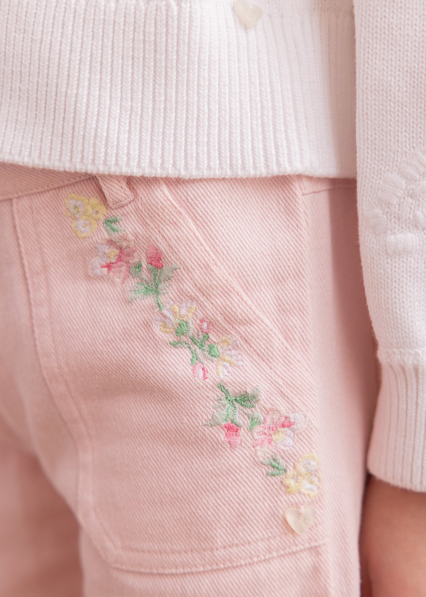 Pantalon - Rose coton broderie