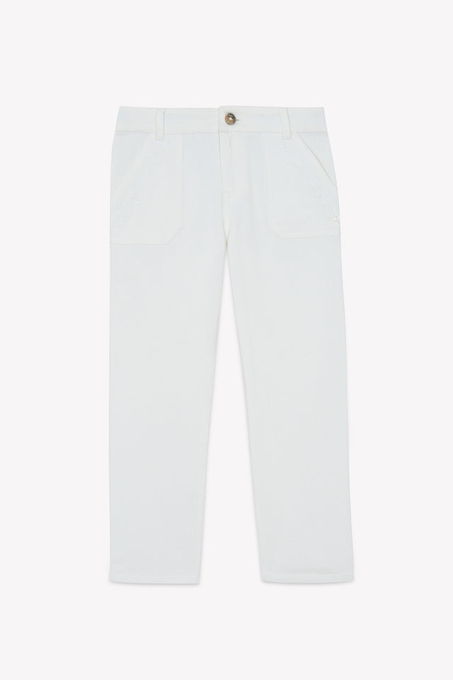 Pantaloni - Bianco cotone Ricamo - Image principale