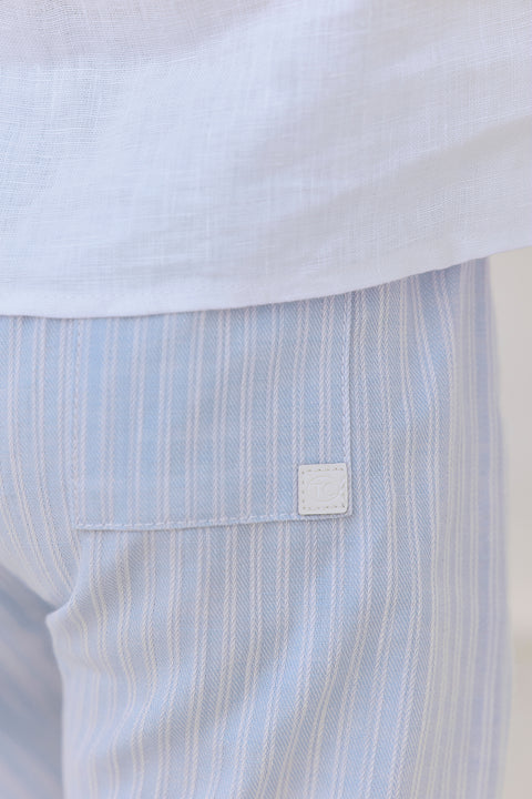 Pantalon - Azul nube Rayas algodon - Image principale