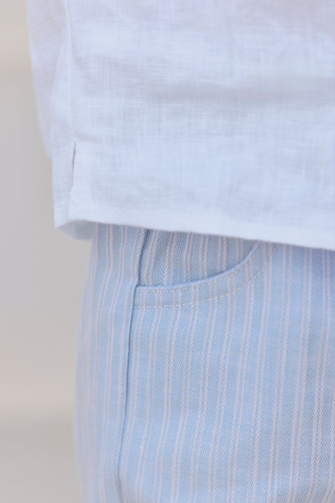 Pantalon - Azul nube Rayas algodon - Image principale