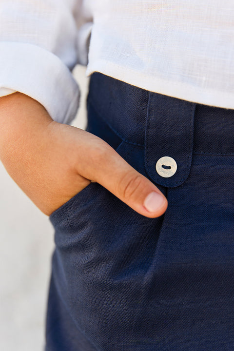 Kurze Hose - Marineblau Leinen Zeremonie - Image principale