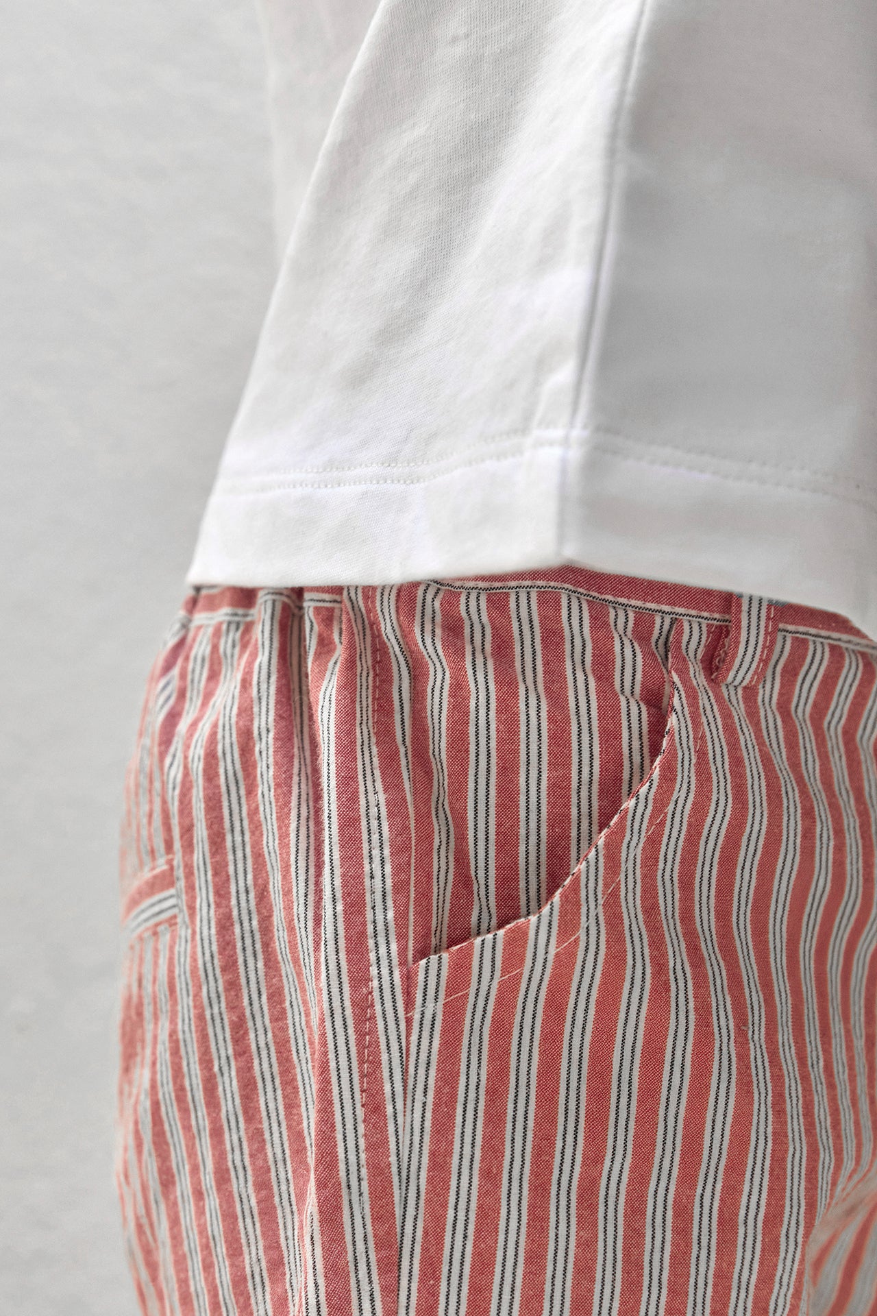 Kurze Hose - Rot Baumwolle Streifens