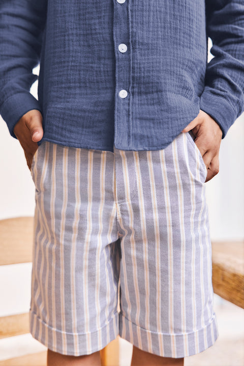 Short - Bleu horizon coton rayures - Image principale