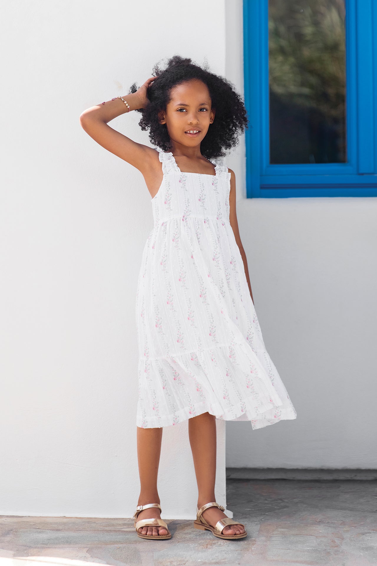 Robe - Coton blanc détail fleuri Fille | Tartine et Chocolat
