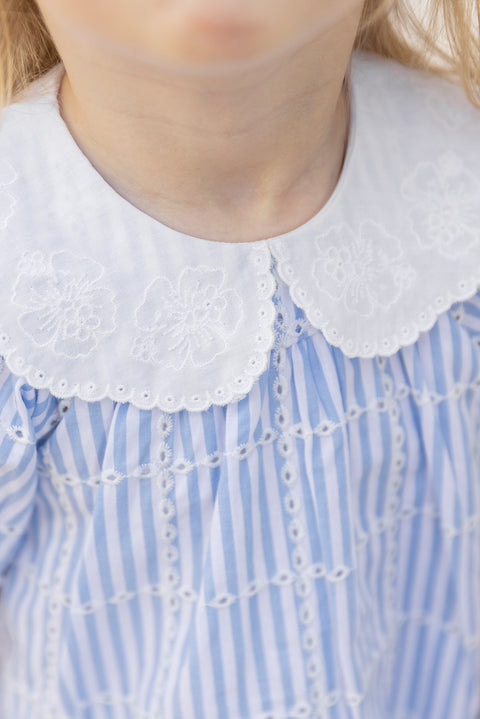 Vestido - Algodón azul Cuello Peter Pan - Image principale