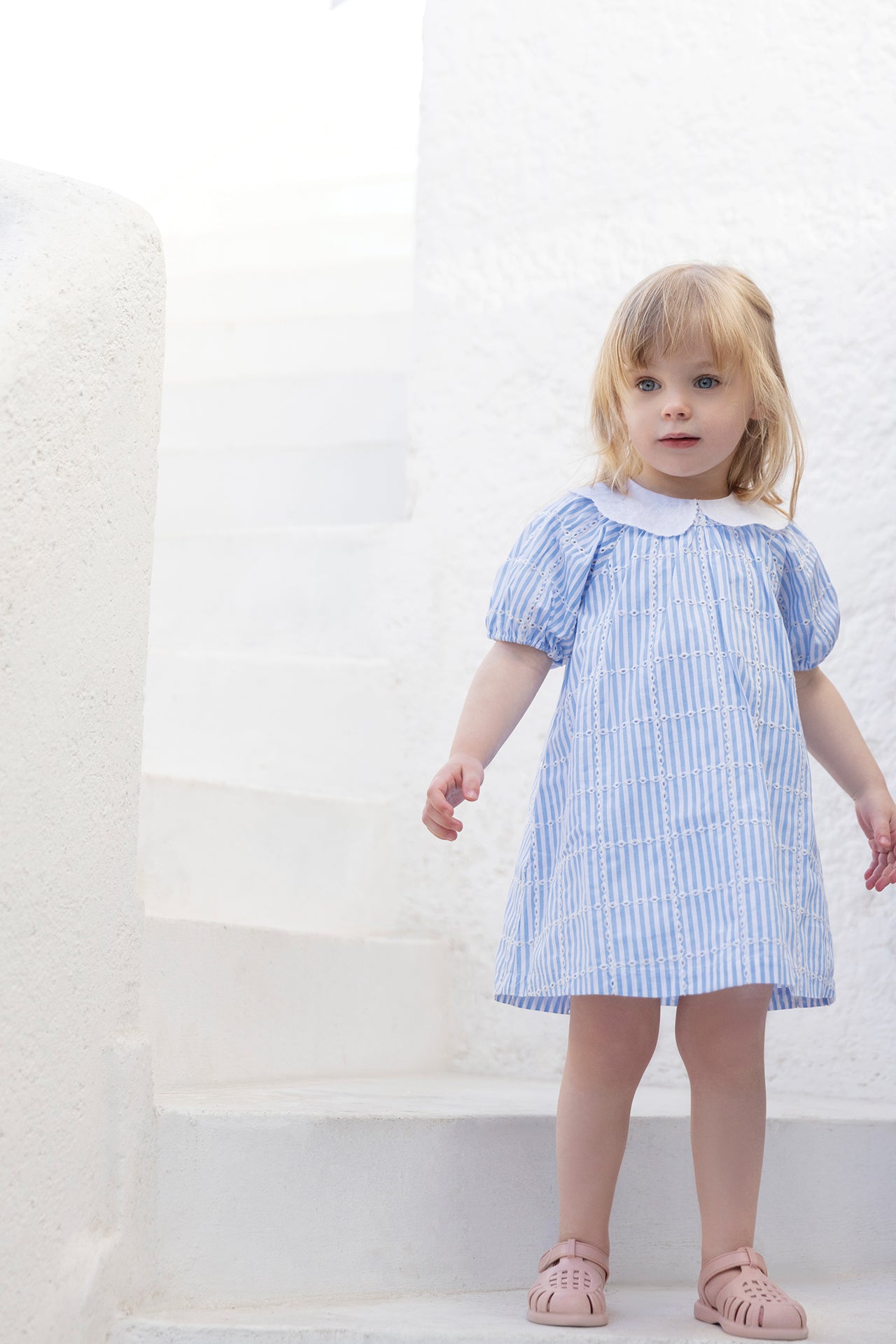 Vestido - Algodón azul Cuello Peter Pan