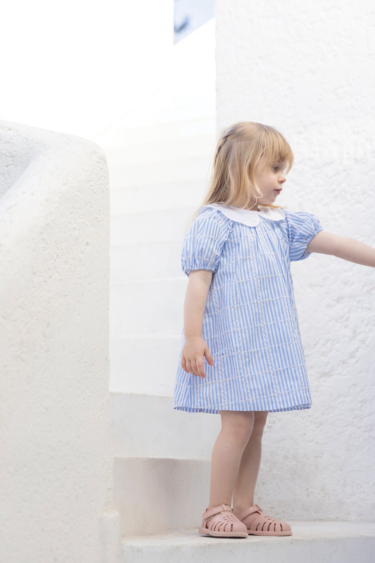 Vestido - Algodón azul Cuello Peter Pan