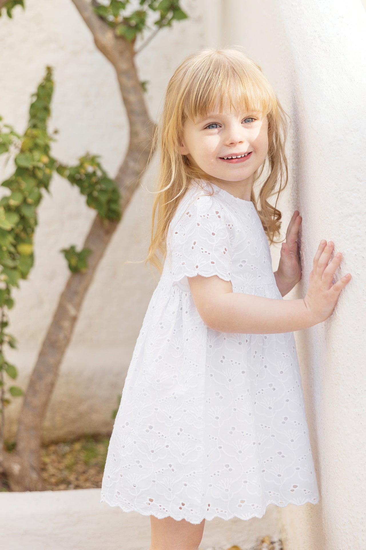 Kleid - Weiss Baumwolle Stickerei Englisch