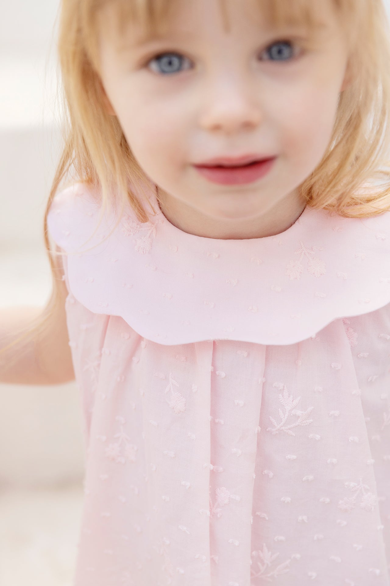 Dress - Pink powdered cotton Peter pan collar