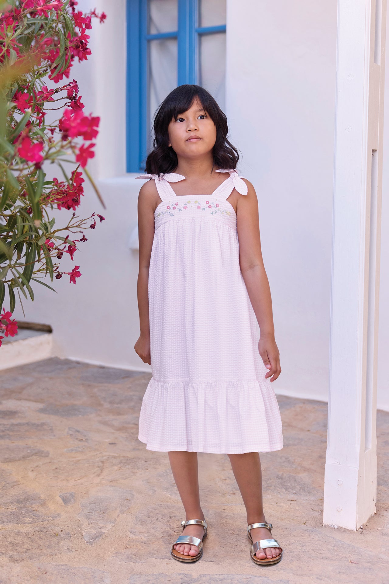 Vestido - Rosa pálido patrón de algodón Vichy