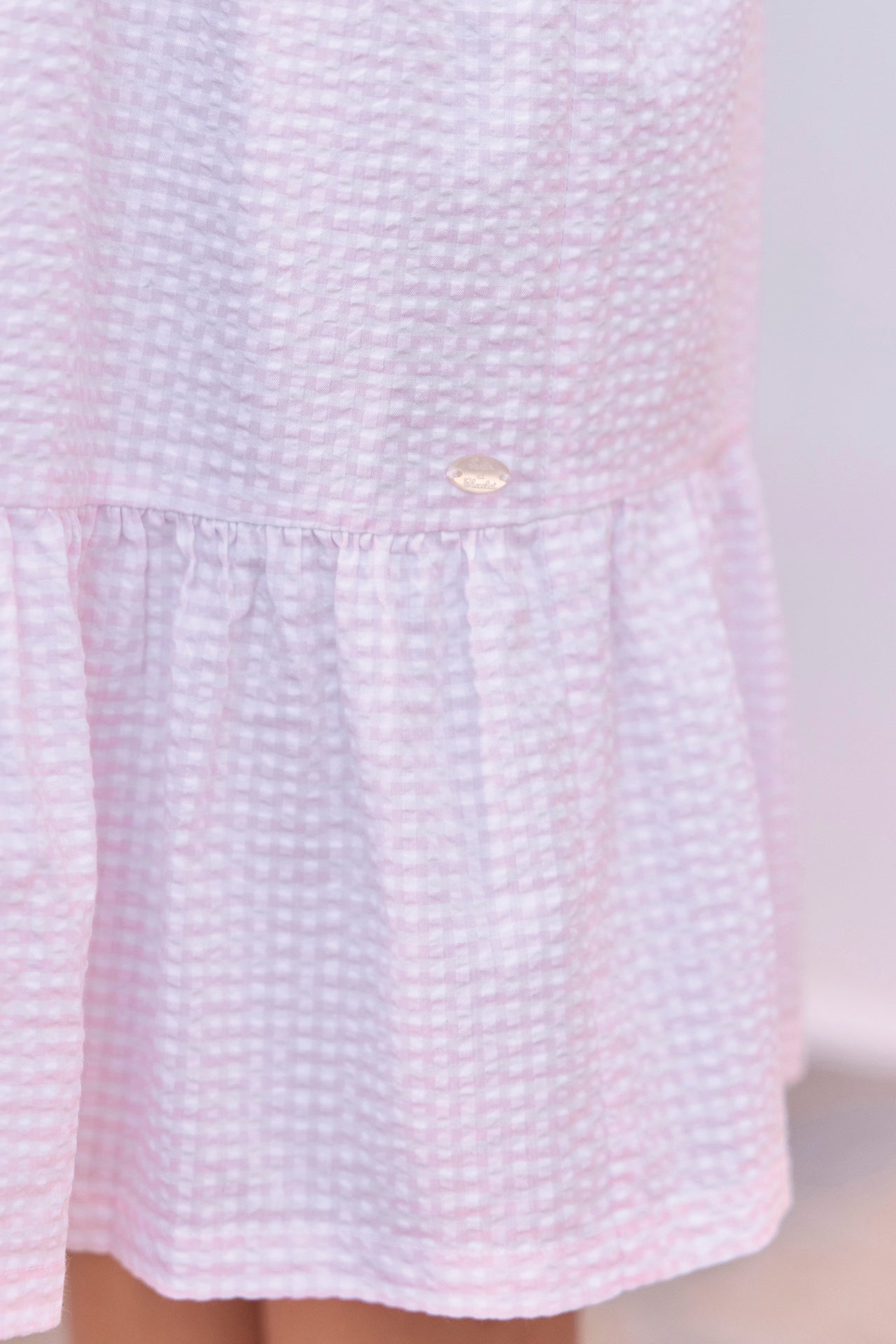 Vestido - Rosa pálido patrón de algodón Vichy