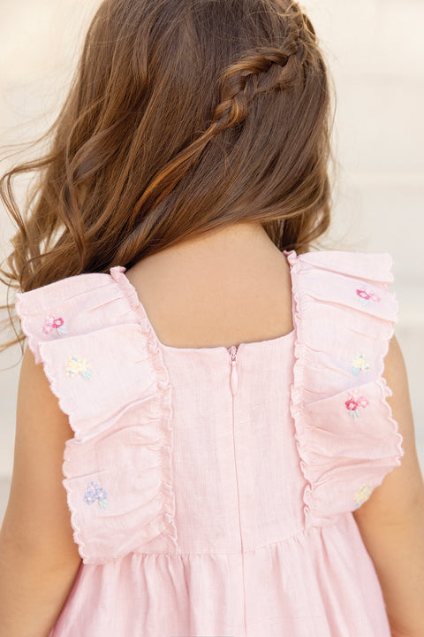 Robe - Rose pâle lin brodé - Image principale