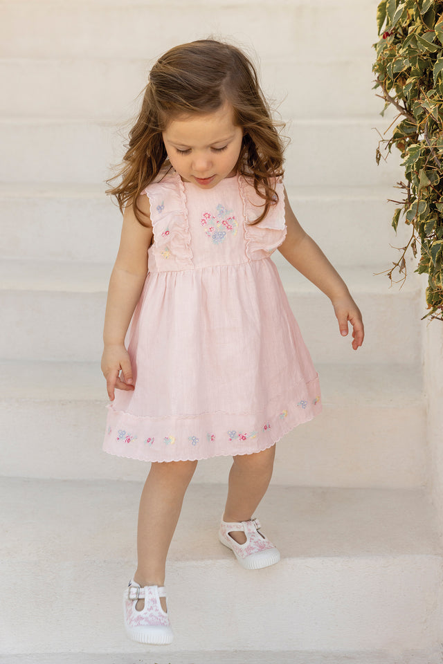 Robe - Rose pâle lin brodé - Image principale