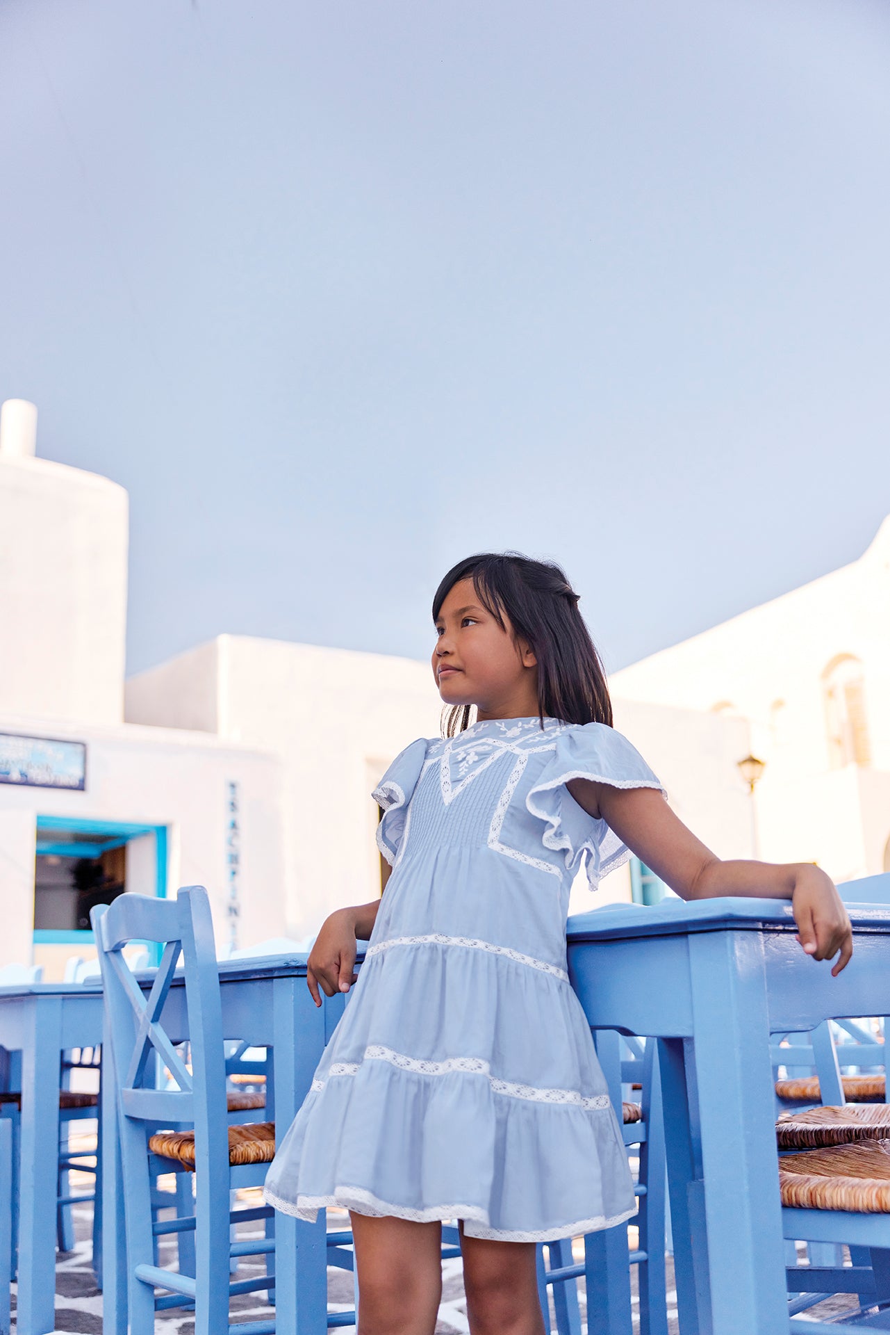 Kleid – Azurblaue Baumwolle Spitze