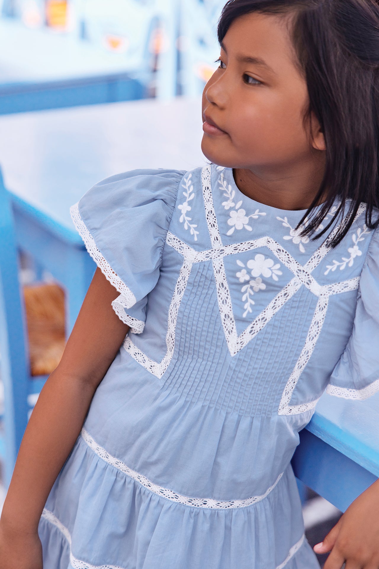 Kleid – Azurblaue Baumwolle Spitze