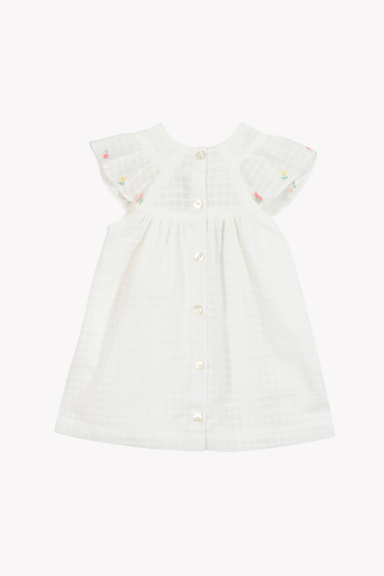 Jurk - Wit gesmokt Borduurwerk bloemig