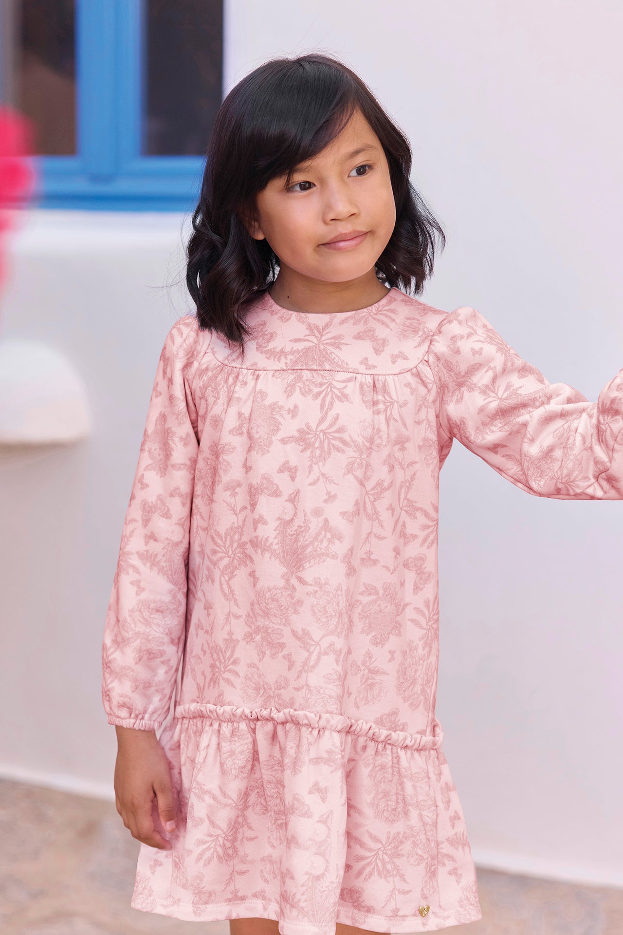 Robe - Rose 100% coton imprimé inspiration Toile de Jouy