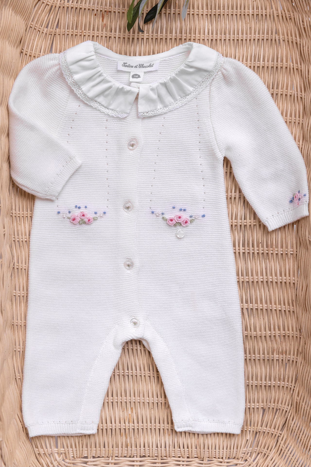 Jumpsuit long - Ecru cotton flowers