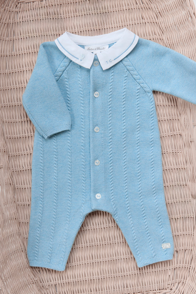 Combinaison longue - Bleu horizon chiné coton - Image principale