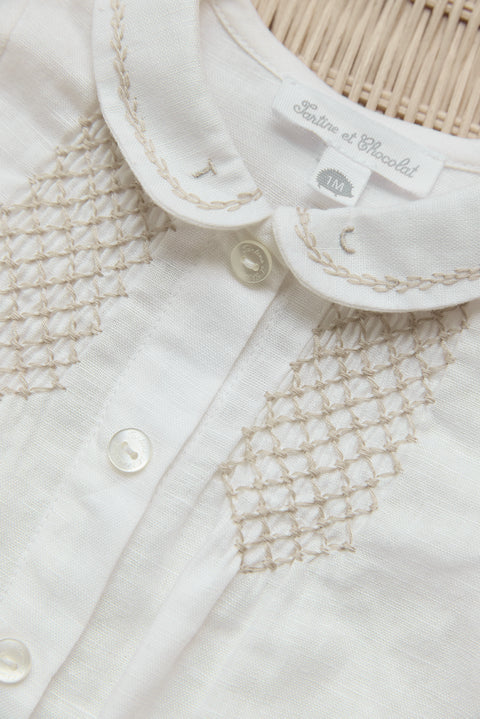 Kurzer Overall - Ecru Baumwollkittel - Image principale