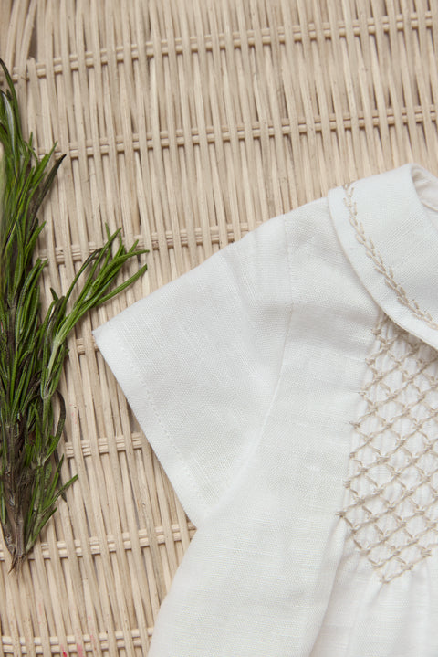 Kurzer Overall - Ecru Baumwollkittel - Image principale