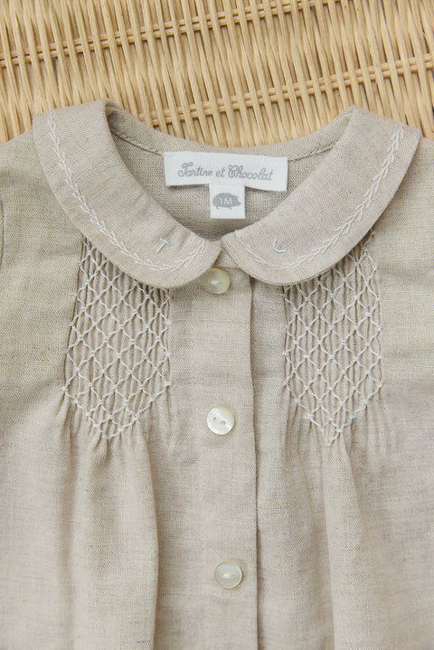 Jumpsuit short - Beige heather Peter pan collar smock - Image principale