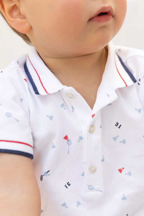 Combinaison courte - Blanc coton imprimé sport club - Image principale