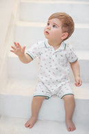 Kurzer Overall - Ecru Baumwolle mit Dinosaurier-Print
