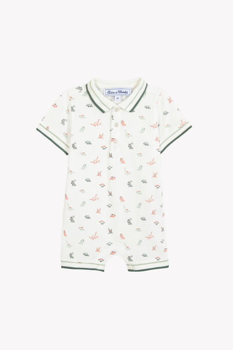 Combinaison courte - Ecru coton imprimé dinosaure - Image principale